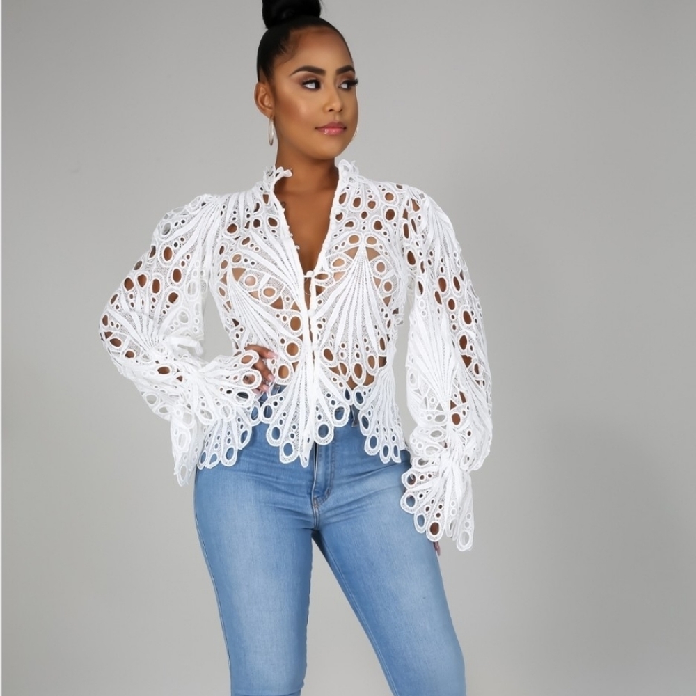 Crochet lace bell sleeved blouse